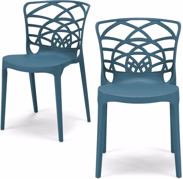 Set di 2 sedie impilabili ARMONIA Redokasa in polipropilene resistente ai raggi UV, design moderno per cucina, sala da pranzo o giardino, colore blu matt