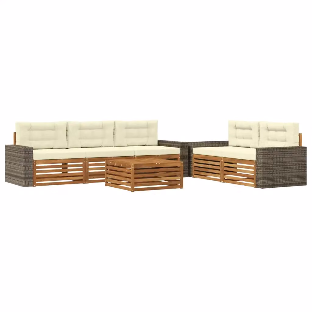 Set di 6 divani da esterno moderni vidaXL in legno di acacia e rattan con cuscini beige – 2