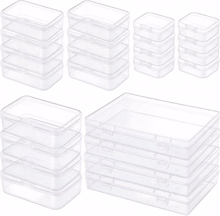 Contenitore di stoccaggio con coperchio, trasparente, rettangolare, in plastica, per perline, contenente 24 pezzi
