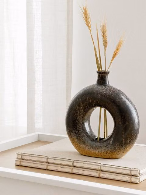 Vaso rotondo moderno in ceramica Kenay Home, nero o marrone, H: 19,5 cm