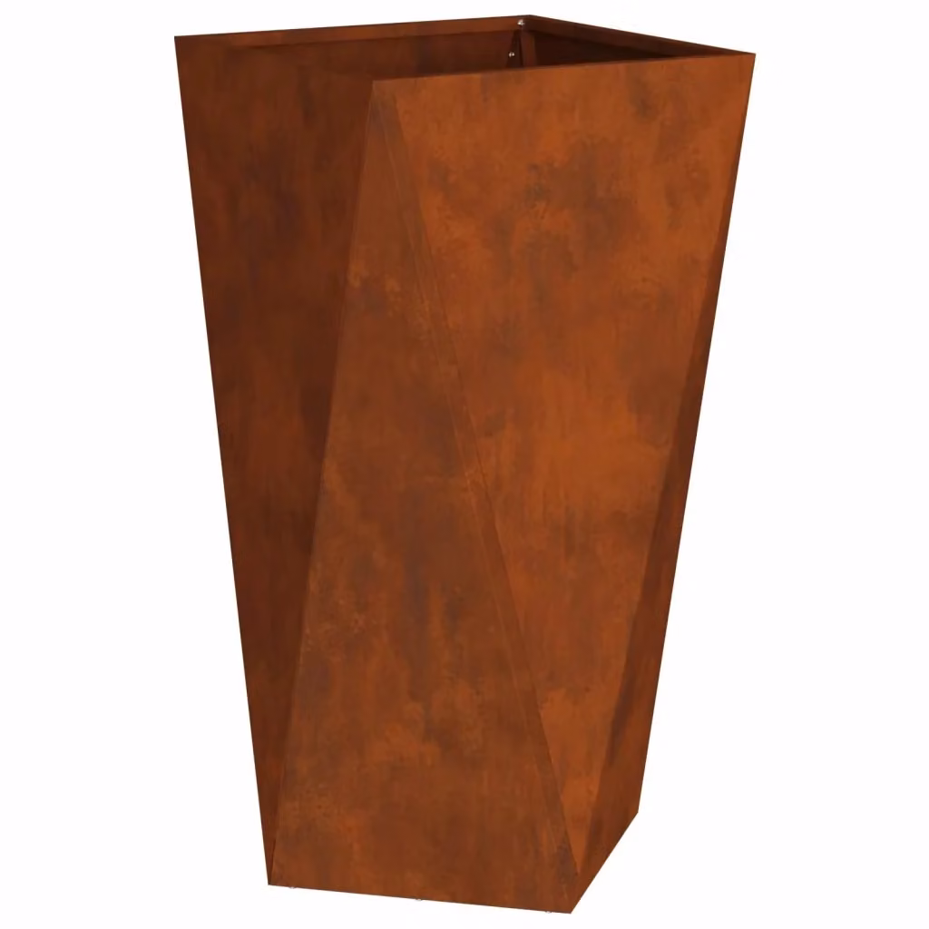Set di 2 fioriere moderne da esterno HELLOSHOP26 in acciaio con texture ondulata, colore marrone, L 40 cm x P 40 cm x H 75 cm – 2