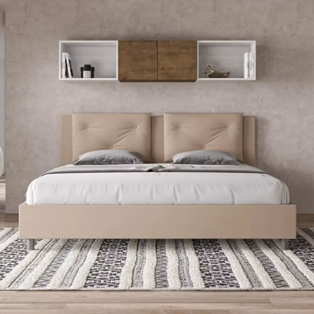 Letto contenitore imbottito Appia Ityhome in similpelle beige L/P: 180 x 200 cm – 2