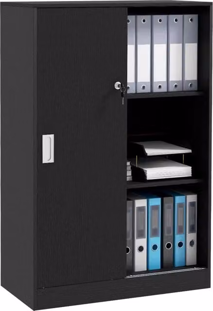 Armadietto da Ufficio a 3 Ripiani con 2 Chiavi di Sicurezza e Ante Scorrevoli, 80x40x120 cm, Nero