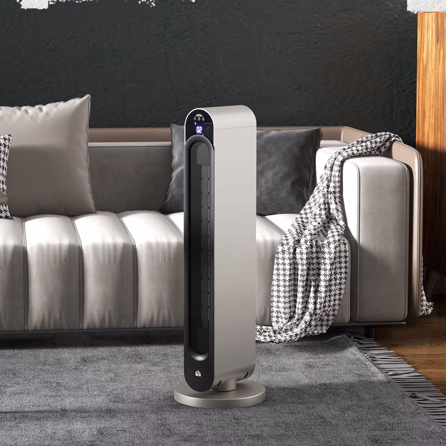 Stufa Elettrica Oscillante HOMCOM in Metallo Argento con Telecomando e Termostato, Ø25 x H 73,5 cm – 2