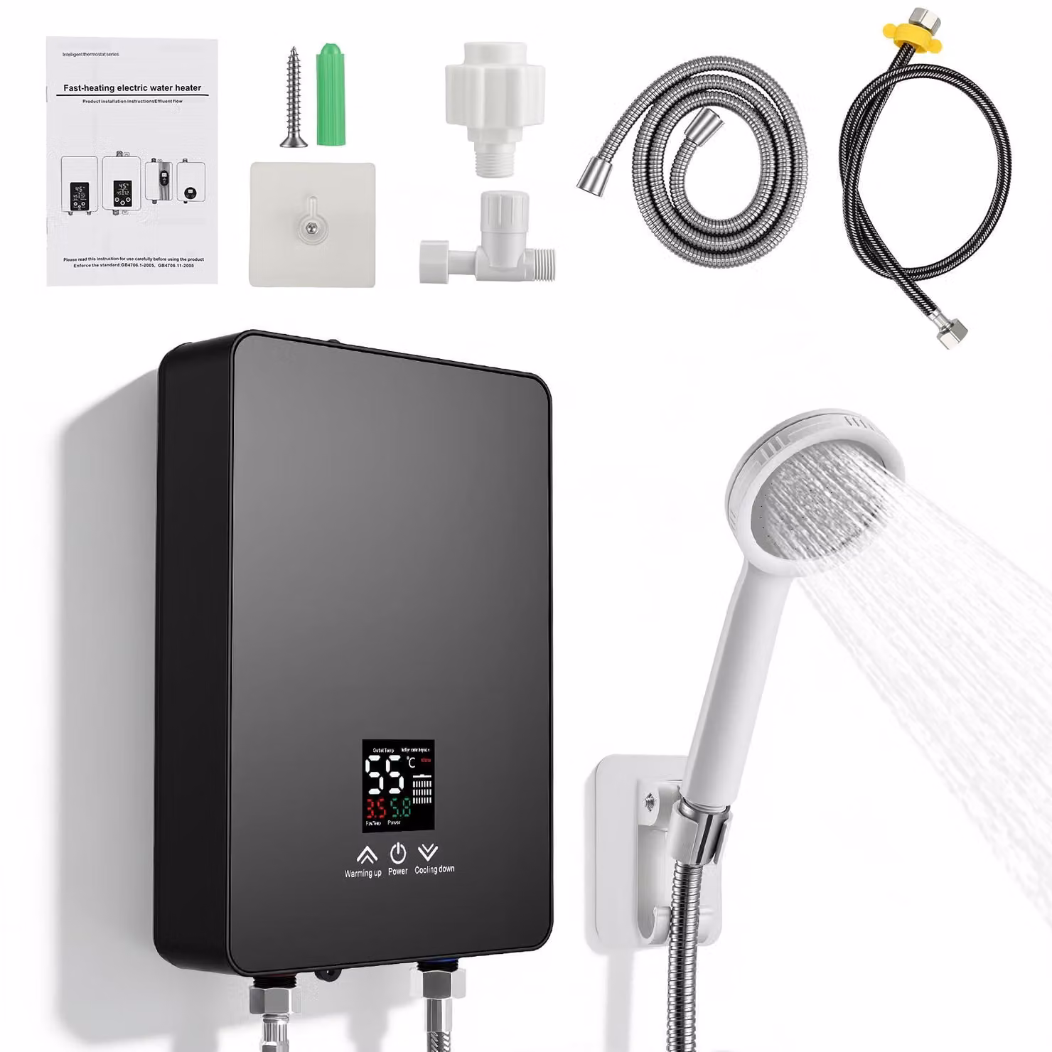 Scaldabagno istantaneo compatto, 6000 W, 230 V, con display touch LED, temperatura regolabile da 30 a 55 °C, ideale per cucina e bagno