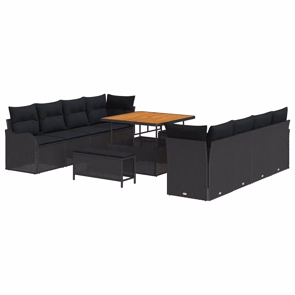 Set Divano da Giardino vidaXL 11 Pezzi in Polyrattan Nero con Cuscini e Tavolino – 2