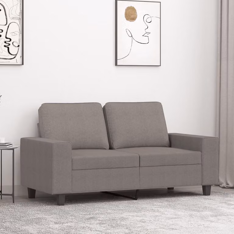 Divano a due posti, colore taupe, 120 cm, rivestito in tessuto