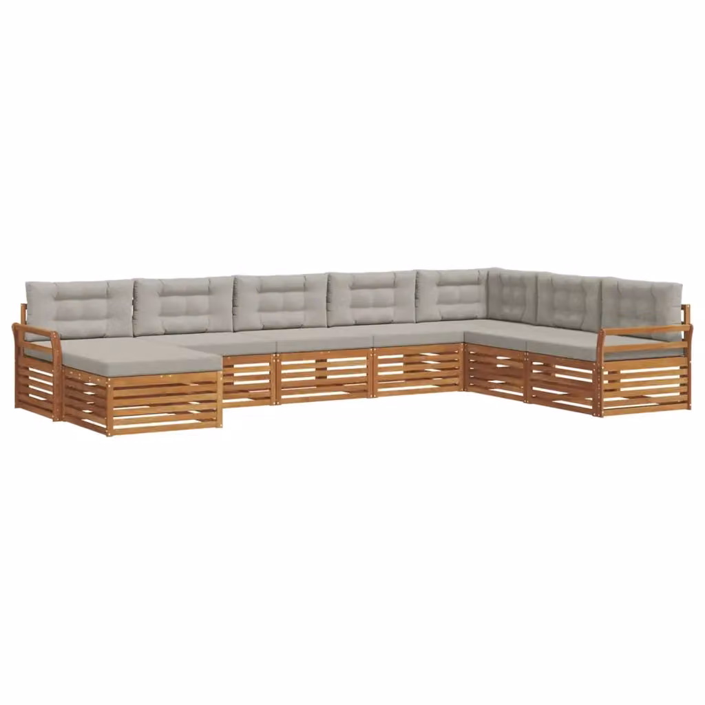 Set di divani da esterno a L con ottoman vidaXL in legno di acacia e tessuto grigio, 8 pezzi – 2