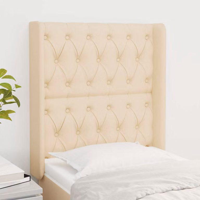 Testiera ad orecchio vidaXL in tessuto beige con struttura in legno e pannello imbottito, L: 83 cm, P: 16 cm, H: 118-128 cm