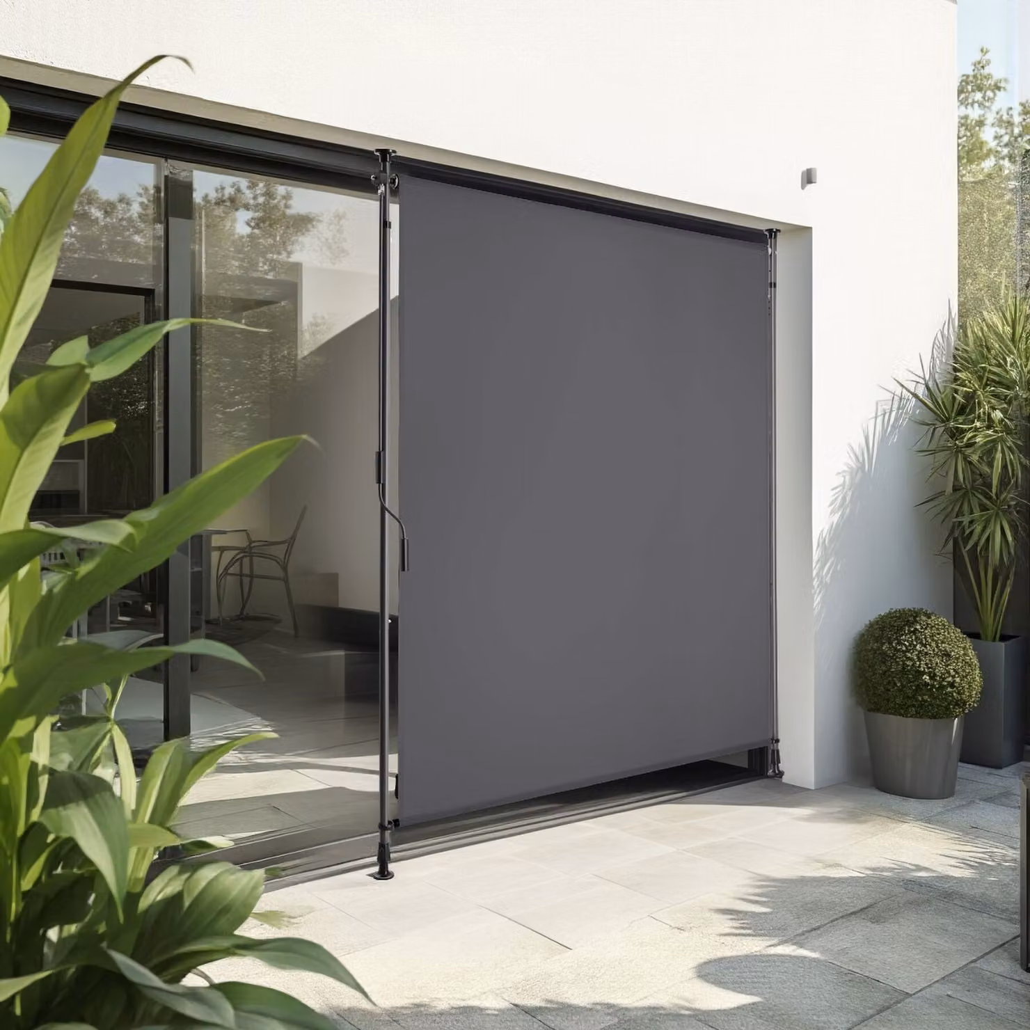 Tenda da sole tectake Taija con manovella manuale in poliestere e acciaio, grigio, L: 310 cm, P: 128 cm, H: 7 cm – 2