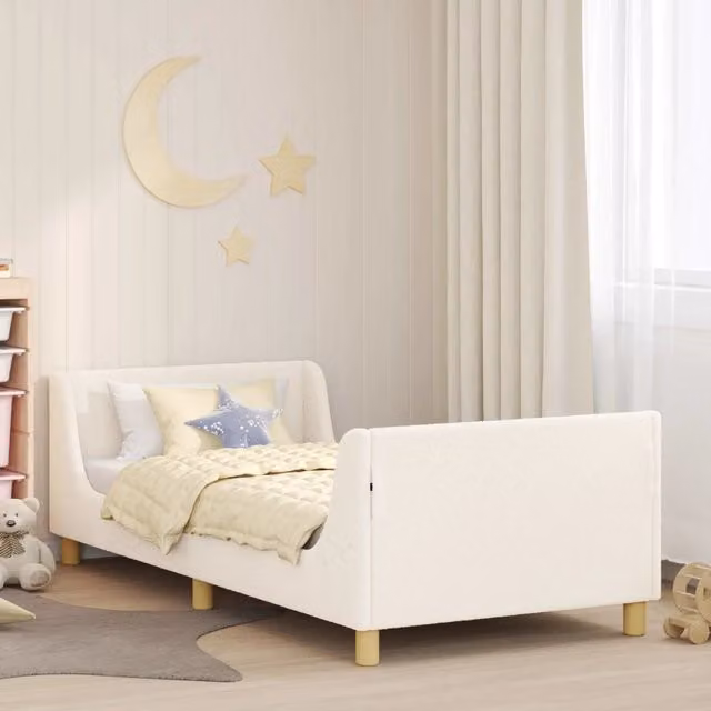 Struttura letto per bambini con testata e giroletto in tessuto Boucle color beige, L 90 cm x P 200 cm