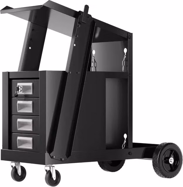 Carrello da officina HELLOSHOP26 in metallo nero con 4 cassetti, serratura e ruote, L: 71 cm, P: 38 cm, H: 71 cm