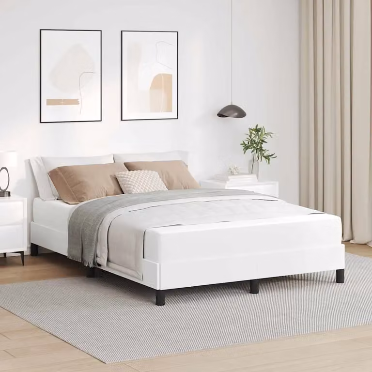 Struttura del letto moderna vidaXL in tessuto bianco con listelli in legno L: 140 cm, P: 190 cm, H: 193 cm