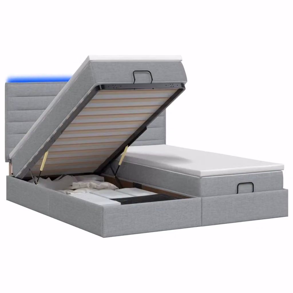 Letto Ottomano con Materasso Ibrido vidaXL Grigio e Bianco con Illuminazione LED e Porte USB L/P/H: 180 x 200 x 88 cm – 2