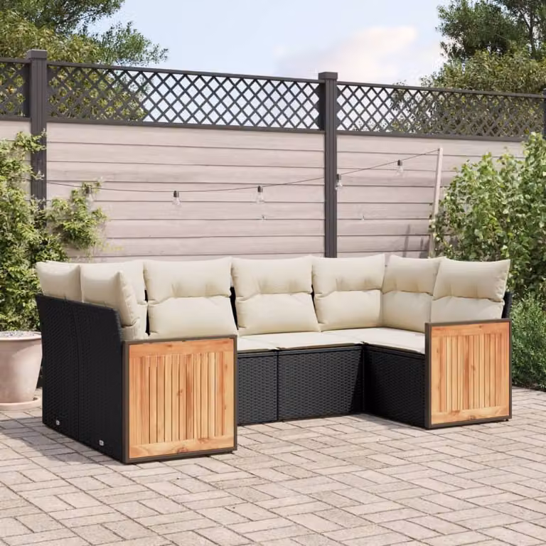 vidaXL Set Divano da Giardino a L 6 pz in Polyrattan Nero con Cuscini Imbottiti e Rivestimenti Rimovibili