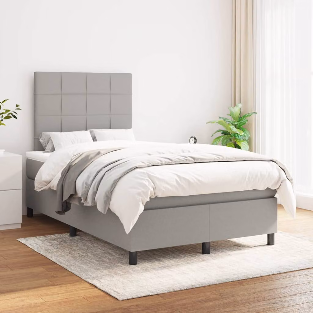 vidaXL Letto Ibrido con Giroletto a Molle e Materasso a Tasche Grigio e Bianco L/P/H: 200 x 120 x 128 cm