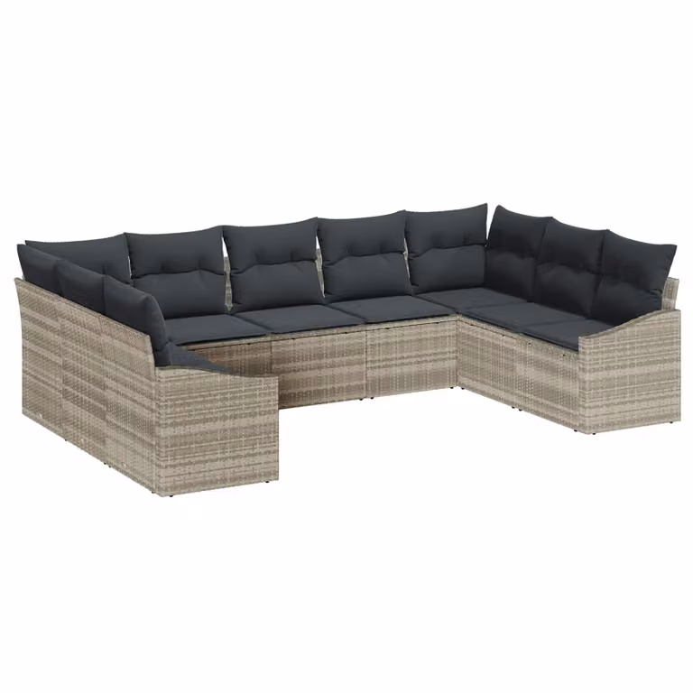 Set Divano da Giardino vidaXL 9 pz in Polyrattan Grigio con Cuscini e Struttura in Acciaio Verniciato a Polvere