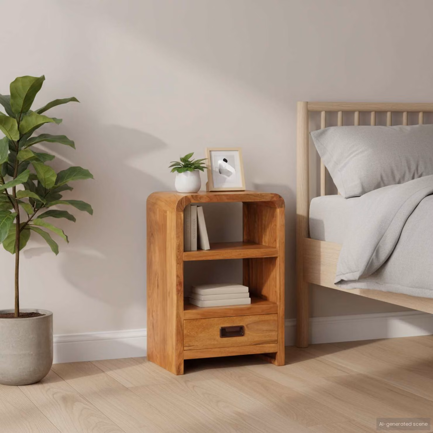 Comodino vidaXL in legno di acacia con finitura ambra, L 40 cm x P 30 cm x H 60 cm