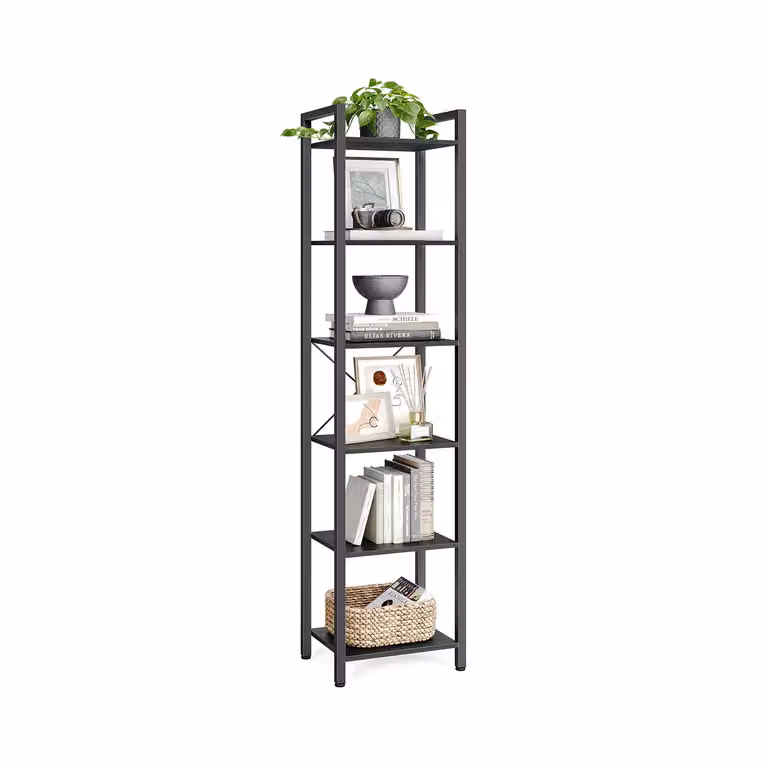 Scaffale a 6 Ripiani Libreria per Ufficio, Nero Ebano + Nero