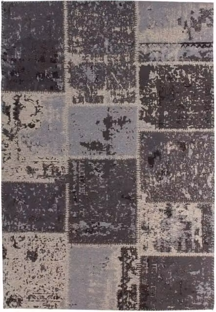 Tappeto Patchwork Moderno Kendra Home in Cotone Nero, Grigio e Blu – 1