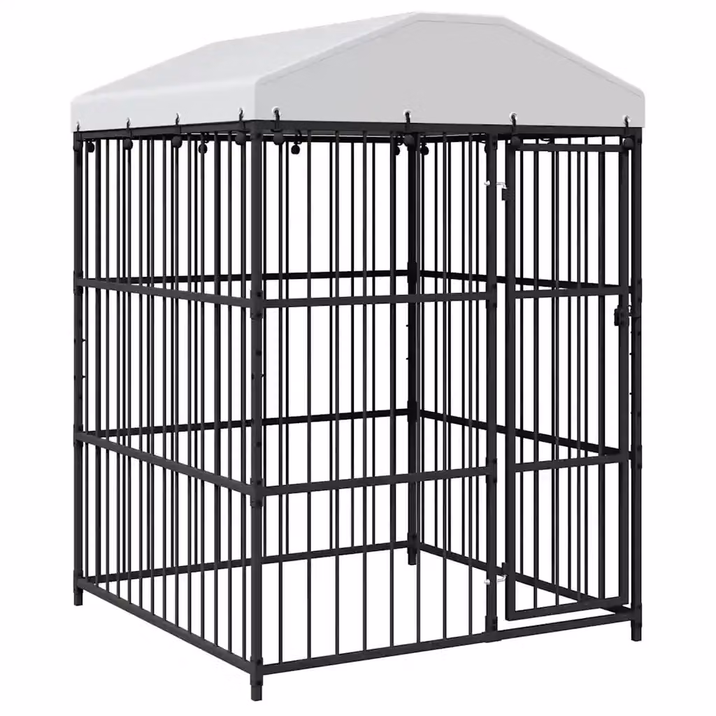Canile da esterno con tetto vidaXL in metallo nero L/P/H: 150 x 150 x 210 cm – 2