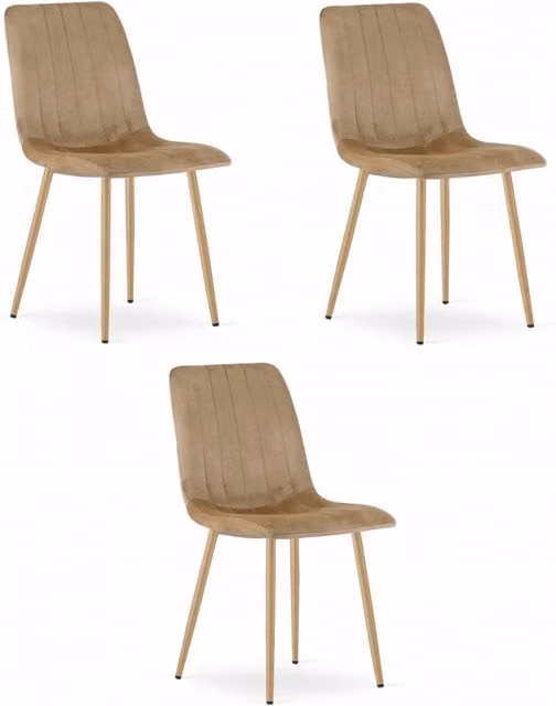 Set di 3 sedie moderne VALORA JEWA OSKAR in velluto marrone con gambe in legno e metallo