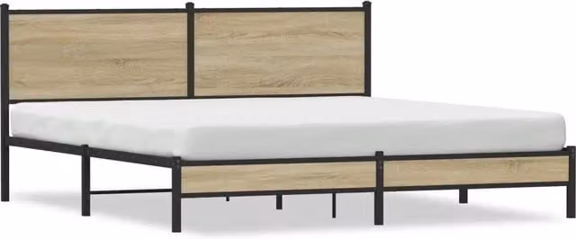 Letto matrimoniale in metallo color rovere sonoma con giroletto e doghe fisse L: 180 cm, P: 200 cm, H: 187 cm