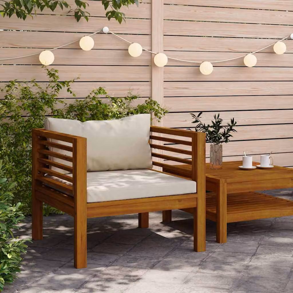 Sedia da giardino vidaXL in legno di acacia con cuscini beige e braccioli