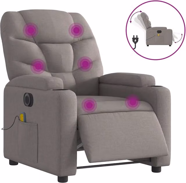Poltrona Massaggiante | Sedia Relax Reclinabile Elettrica Tortora in Tessuto