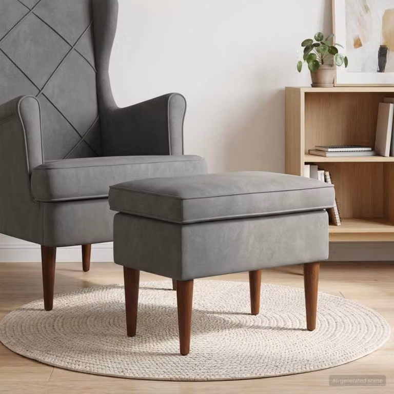 Poggiapiedi vidaXL in velluto grigio scuro con struttura in legno, L 55 cm x P 35 cm x H 41 cm