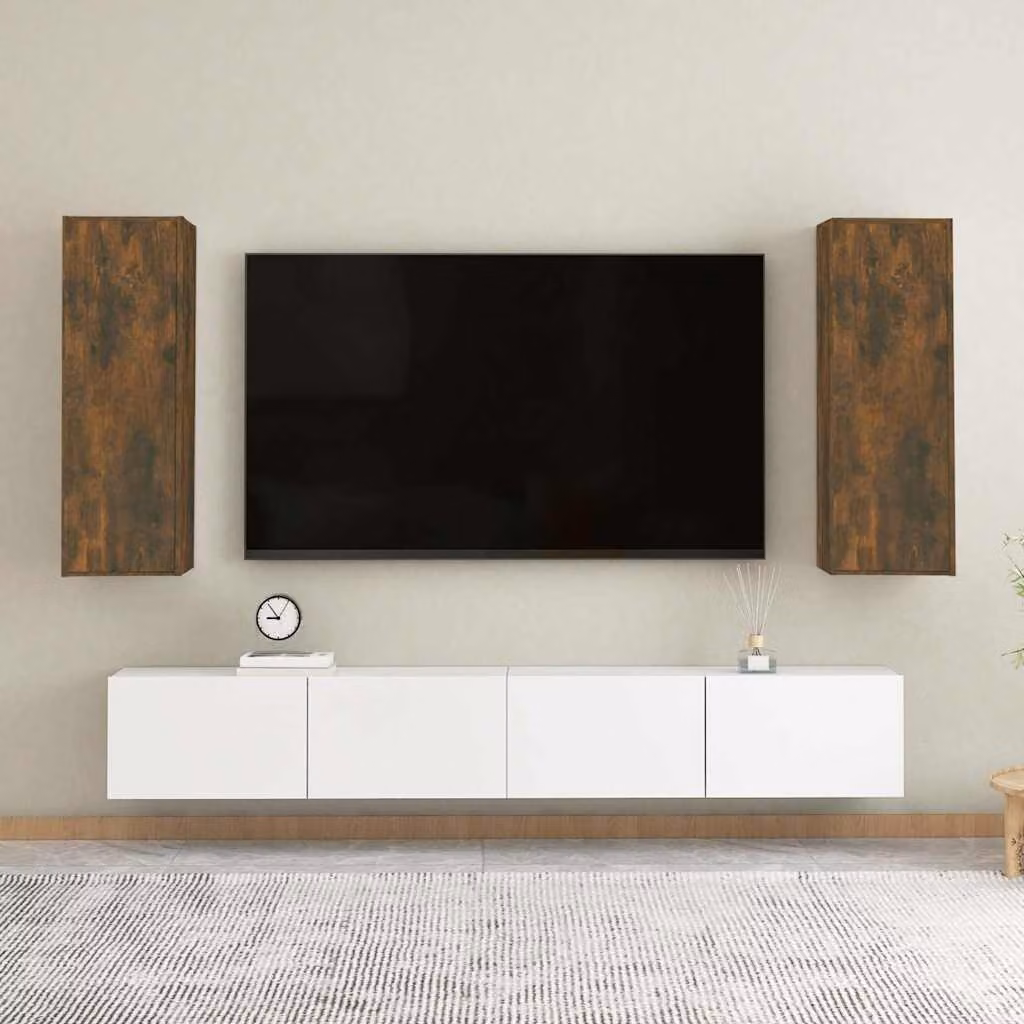 Set di 2 mobili TV moderni vidaXL in legno multistrato e MDF, colore Rovere Fumo, L 30,5 cm x P 30 cm x H 90 cm