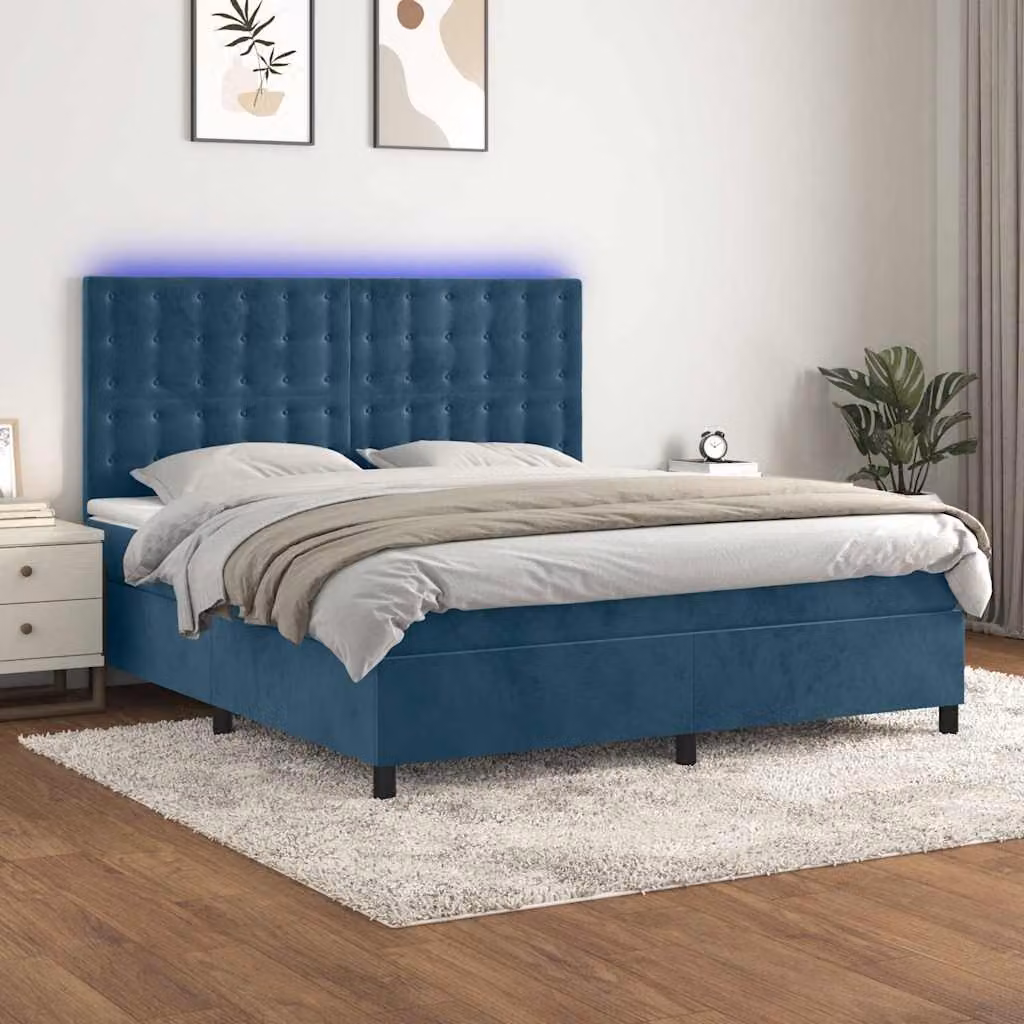 Letto Ibrido vidaXL con Materasso e Illuminazione LED Blu e Bianco in Velluto con Porte USB L/P/H: 160 x 200 x 128 cm – 1