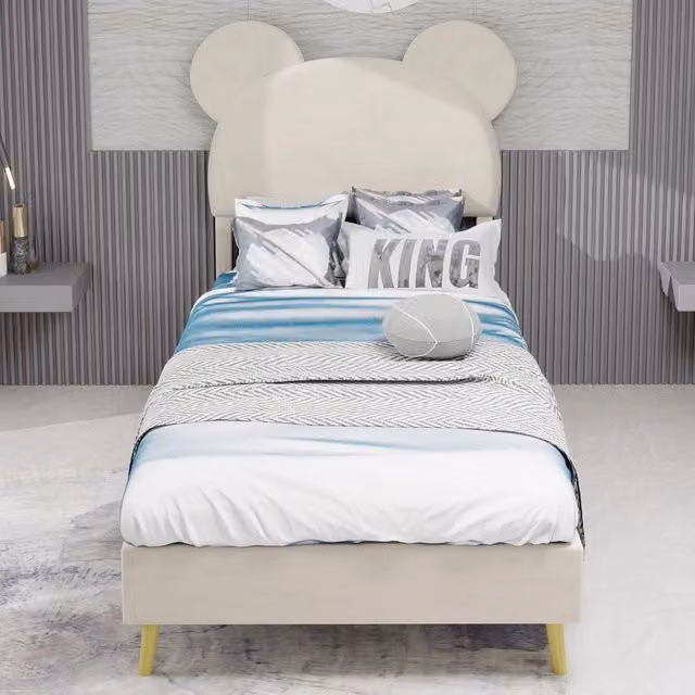 Letto imbottito con testiera ¨C Minimal ¨C Beige 90x200 cm tessuto senza contenitore