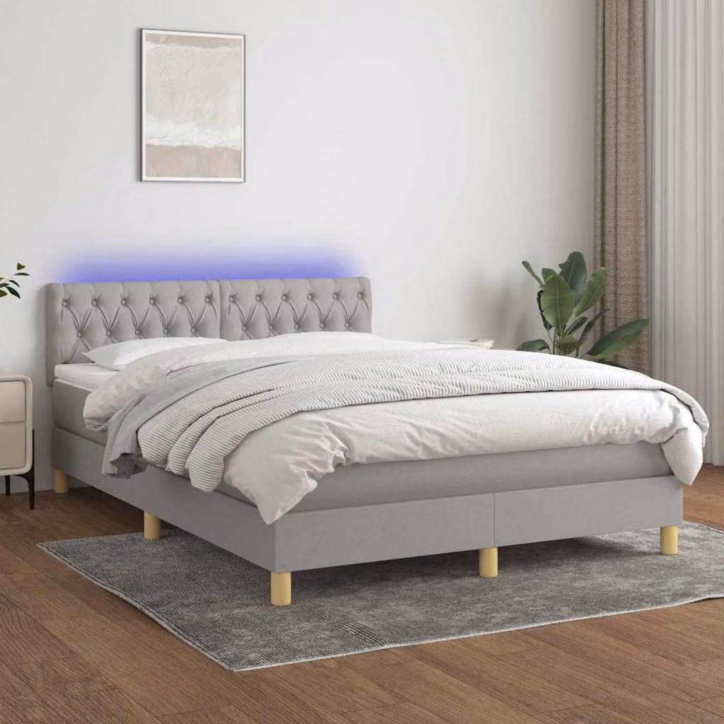 Letto Ibrido con Materasso e Illuminazione LED vidaXL, Grigio Chiaro, L/P/H: 140 x 190 x 88 cm – 1