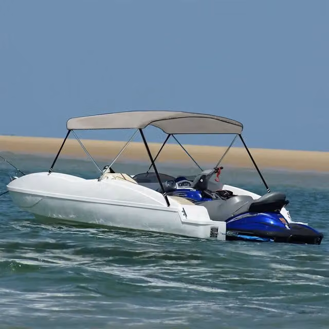 Bimini di Prua con Tendalino a 2 Archi in Poliestere e Alluminio Grigio L: 150 cm, P: 120 cm, H: 110 cm