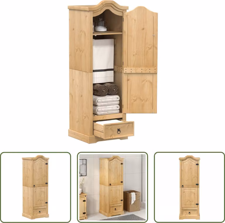 The Living Store Armadio  55x52x170 cm in legno di pino massiccio