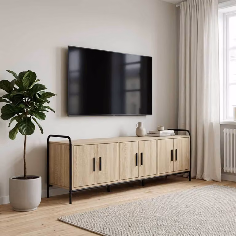 Mobile TV vidaXL in legno ingegnerizzato e metallo, Rovere Sonoma, L 146 x P 33 x H 50 cm