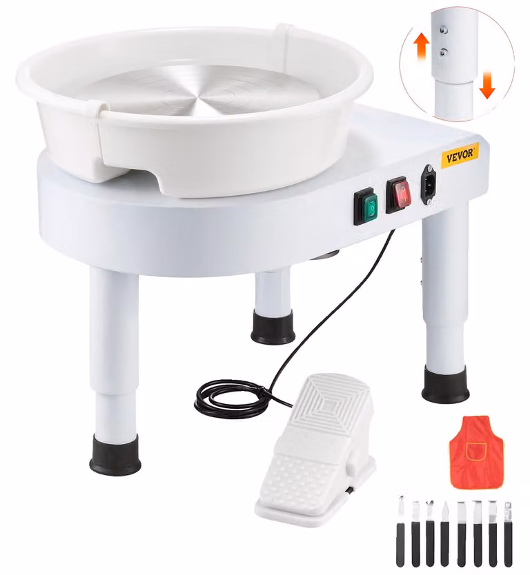 VEVOR tornio per Vetroceramica Macchina per modellare la Vetroceramica 28 cm tornio per Vetroceramica con pedale regolabile e ciotola rimovibile, set completo di tornio per Vetroceramica per lavori di artigianato artistico fai da te, bianco