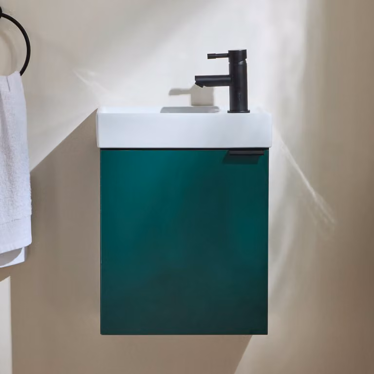 Mobile Bagno Verde Scuro Sospeso da 400mm con Lavabo e Maniglia Moderna Nera con Impugnatura a Dito - Cluo