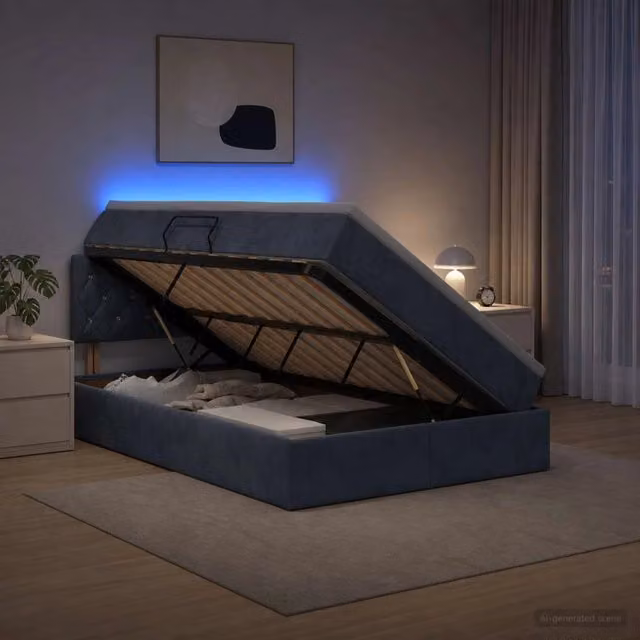 Letto con contenitore e materasso vidaXL in tessuto grigio con illuminazione LED e porta USB L/P/H: 120 x 200 x 140 cm