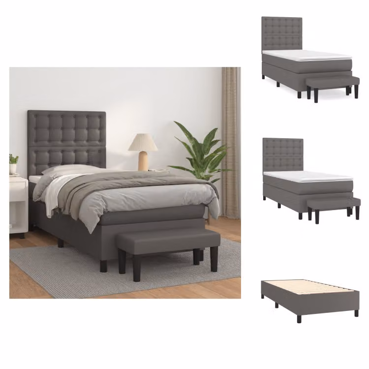 vidaXL Letto a molle con materasso grigio 80x200 cm in Pelle finta - Letti & strutture letto