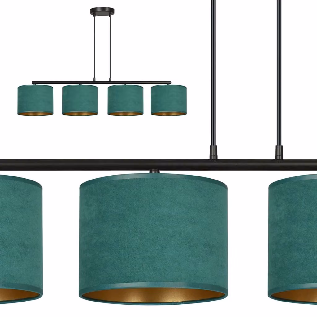 Lampadario a sospensione Emibig Hilde con 4 luci E27 in tessuto e metallo, colore verde, oro e nero, regolabile in altezza – 2