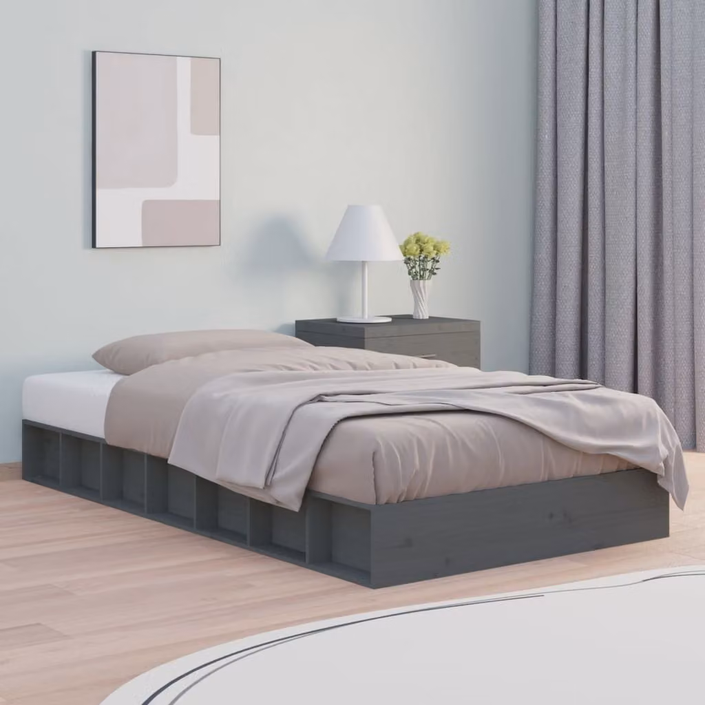 The Living Store Letto in legno massiccio grigio 75x190 cm