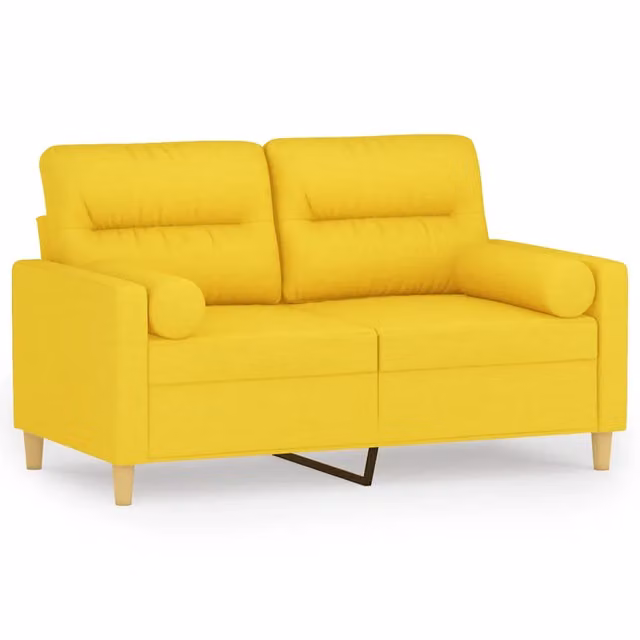 Divano | Divano da soggiorno | Sofa a 2 Posti con Cuscini Giallo Chiaro 120 cm in Tessuto