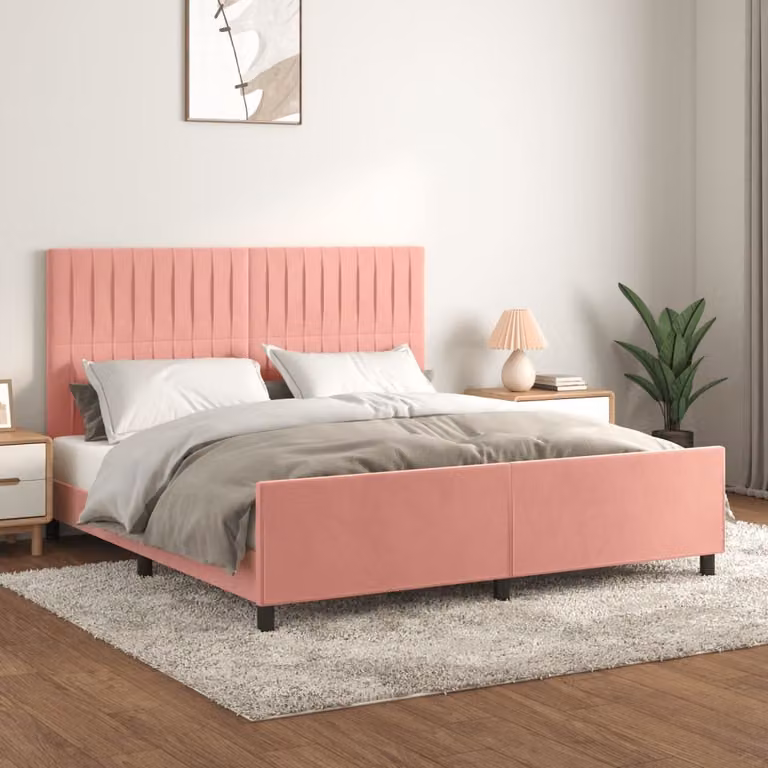 The Living Store Struttura letto con testiera rosa 180x200 cm in velluto