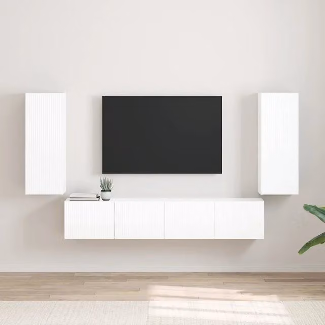 Set di 2 mobili TV da parete vidaXL in legno ingegnerizzato bianco lucido con design moderno per il tuo soggiorno