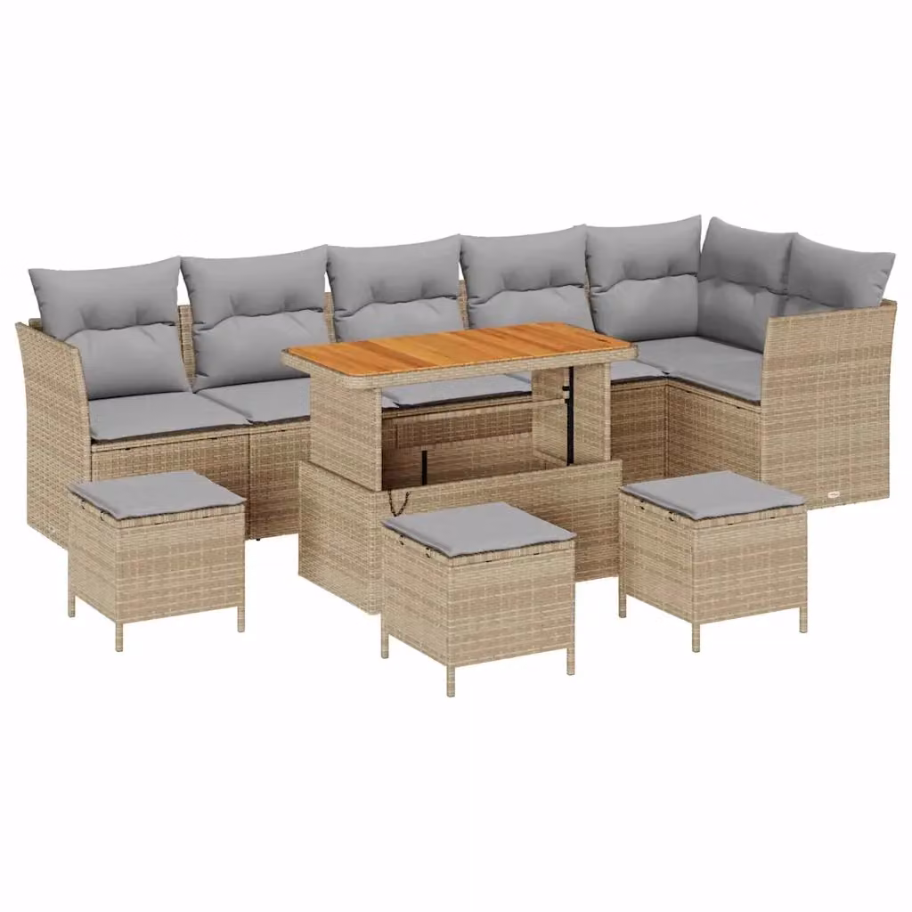 vidaXL Set Divano da Giardino a L con 10 Pezzi, Colore Beige e Grigio, Struttura in Acciaio e Cuscini Imbottiti – 2