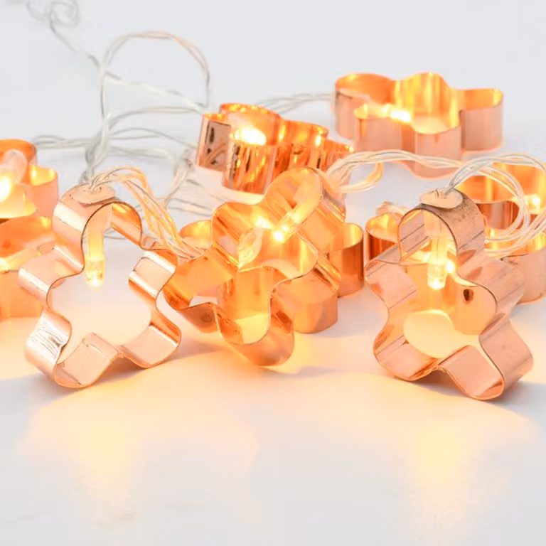 ACA Lighting catena decorativa in metallo pan di zenzero, 10 LED catena decorativa a batteria (2xAA) bianco caldo IP20 135+30cm cavo trasparente XD10WW2A