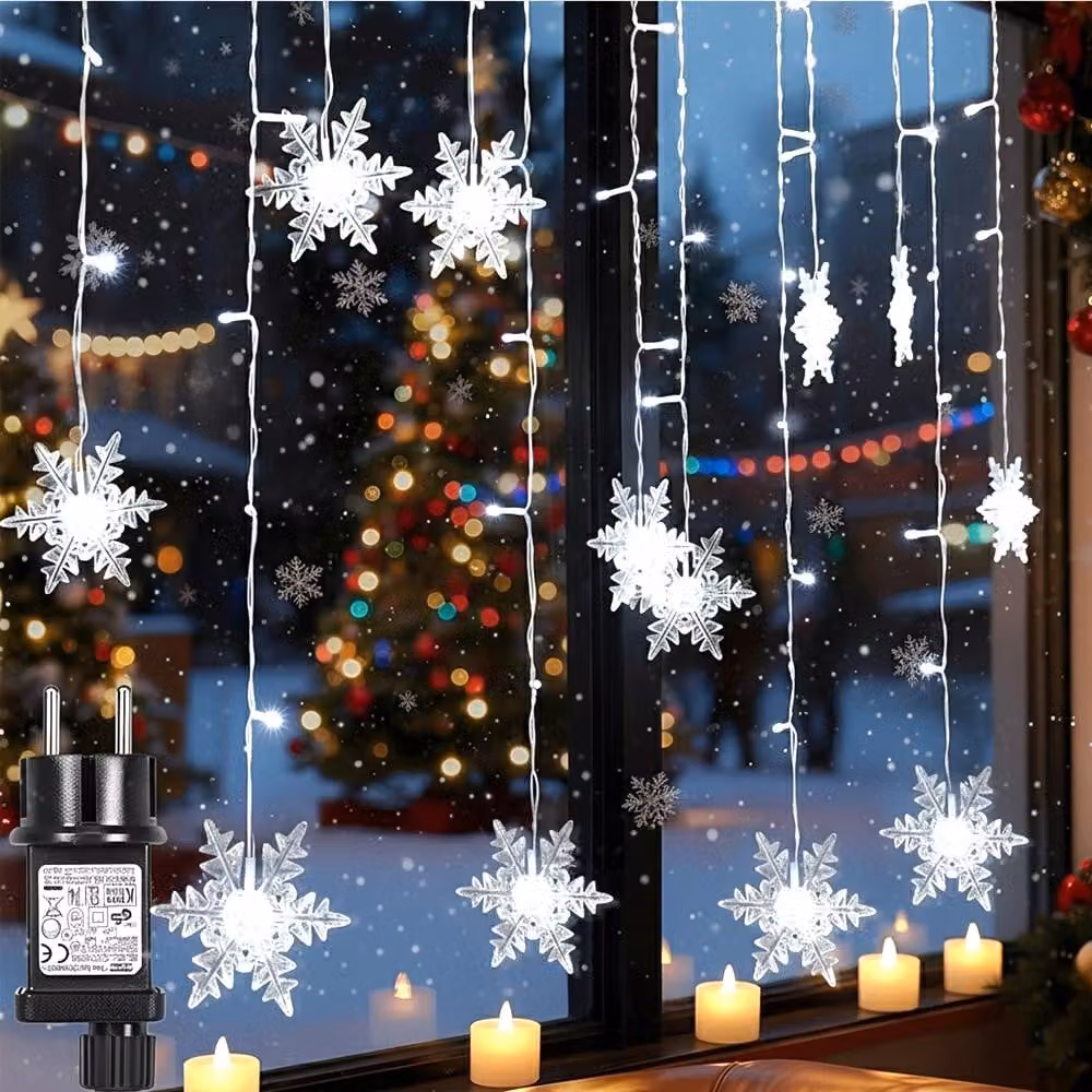 16 luci fiabesche a LED a fiocco di neve, luci natalizie a tenda 96 LED 8 modalità Per Natale, festa, decorazione, matrimonio, giardino