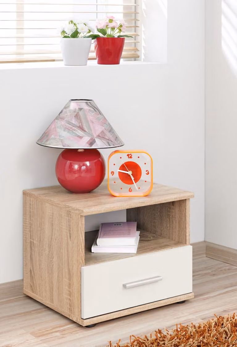 Comodino EMAN - rovere sonoma / bianco